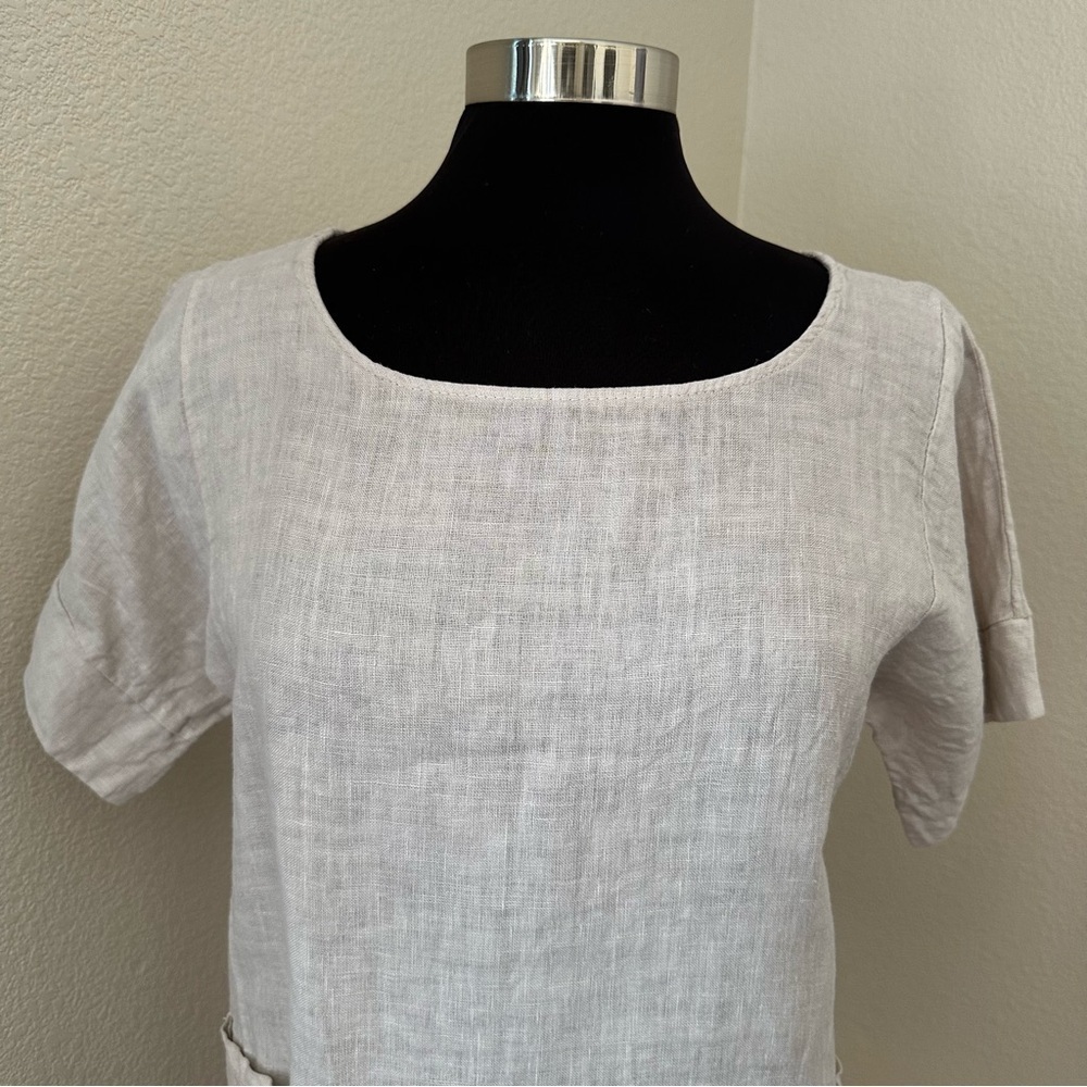 Francesca Bettini 100% Linen Short Sleeve oatmeal Top Size S - Picture 3 of 12